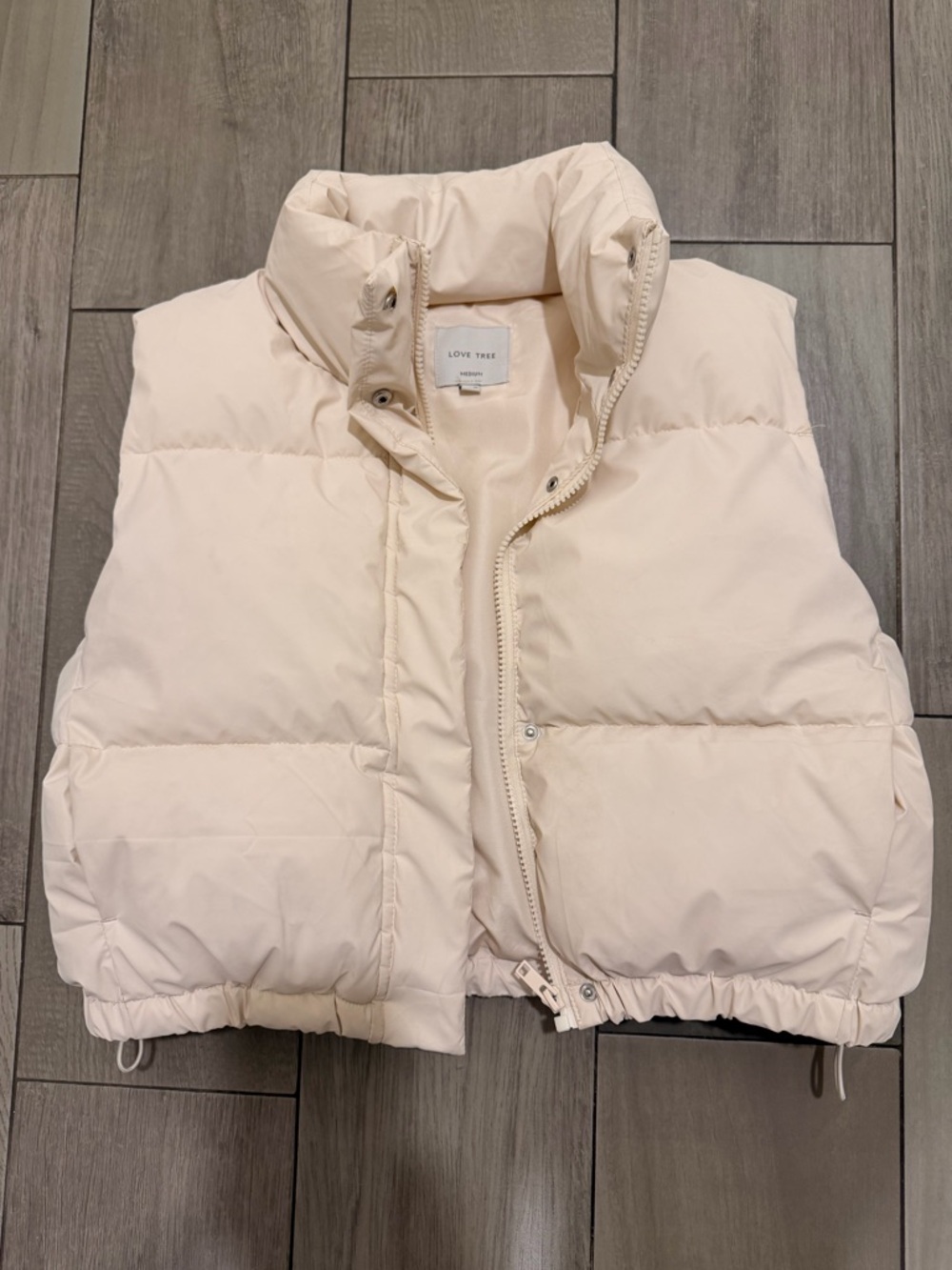 Love Tree Cream Quilted Puffer Vest with High Collar